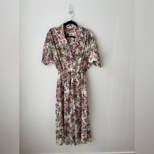 Vintage Jessica Floral Prairie Midi Dress Cottagecore Button Front Pockets